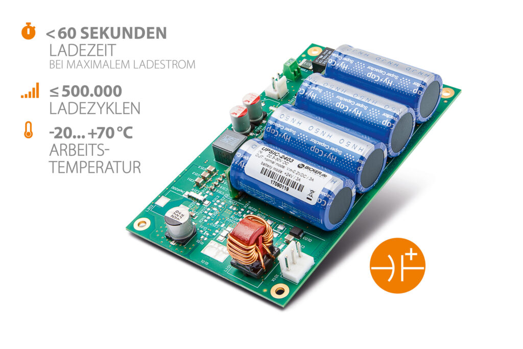 Im Gegensatz zu Batterien, die Energie über den Umweg einer chemischen Reaktion speichern, basieren die wartungsfreien Supercaps auf den elektrophysikalischen Prinzipien des Doppelschicht-Kondensators (EDLC). Aufgrund der hohen Zyklenfestigkeit von bis z Bild: Bicker Elektronik GmbH
