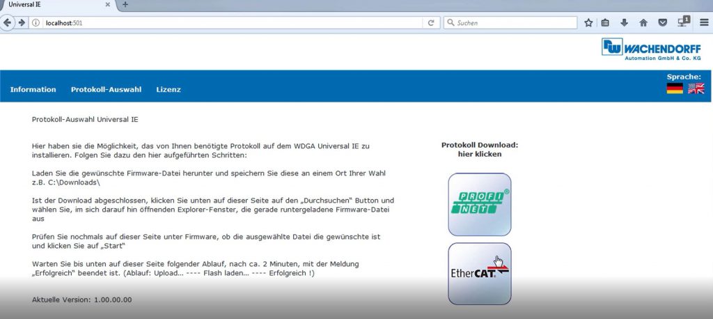 Das benötigte Protokoll kann direkt über die Website eingespielt werden. Bild: Wachendorff Prozesstechnik GmbH & Co. KG