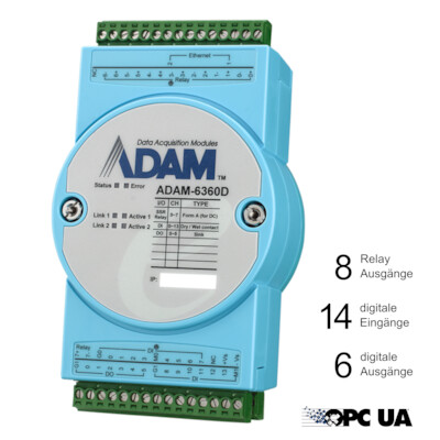 OPC UA Ethernet I/O-Modul mit 8x Relais & 20 I/Os