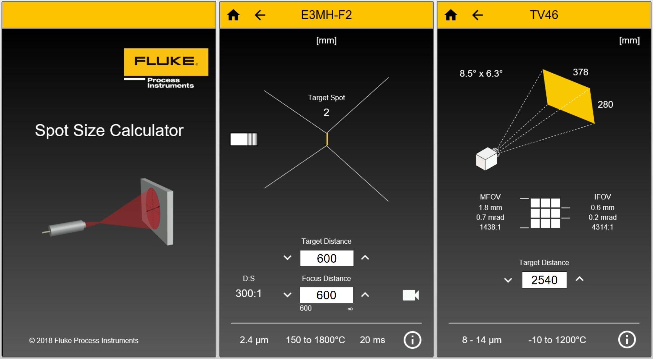 App berechnet Pyrometer-Messfleckgröße