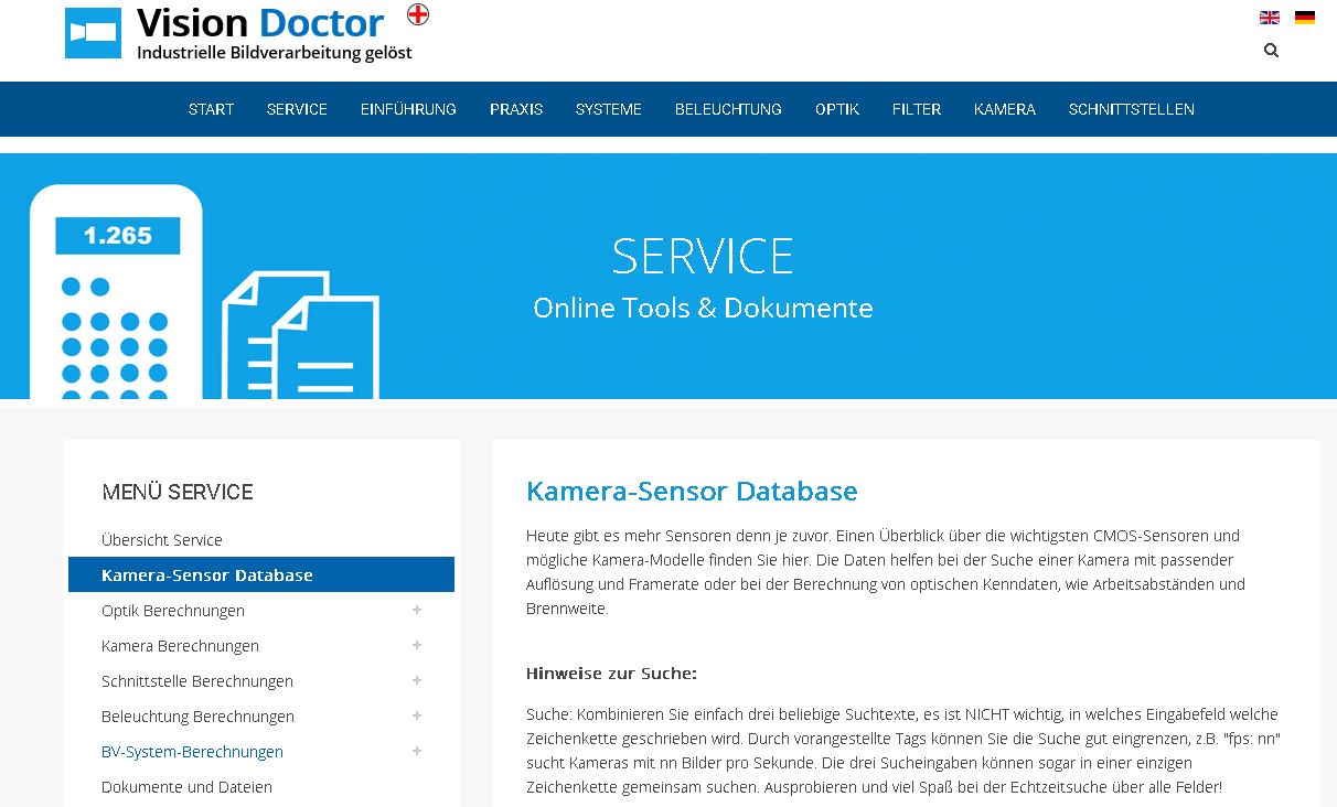 Umfangreiche Image-Sensor-Datenbank
