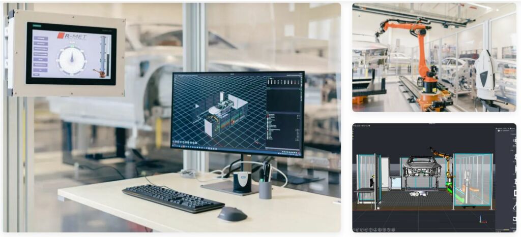 With the Nexos 4.0 software Audi Sports was able to measure both sides of the e-tron BIW in a narrow space, with one robot, one sensor, and one turntable.