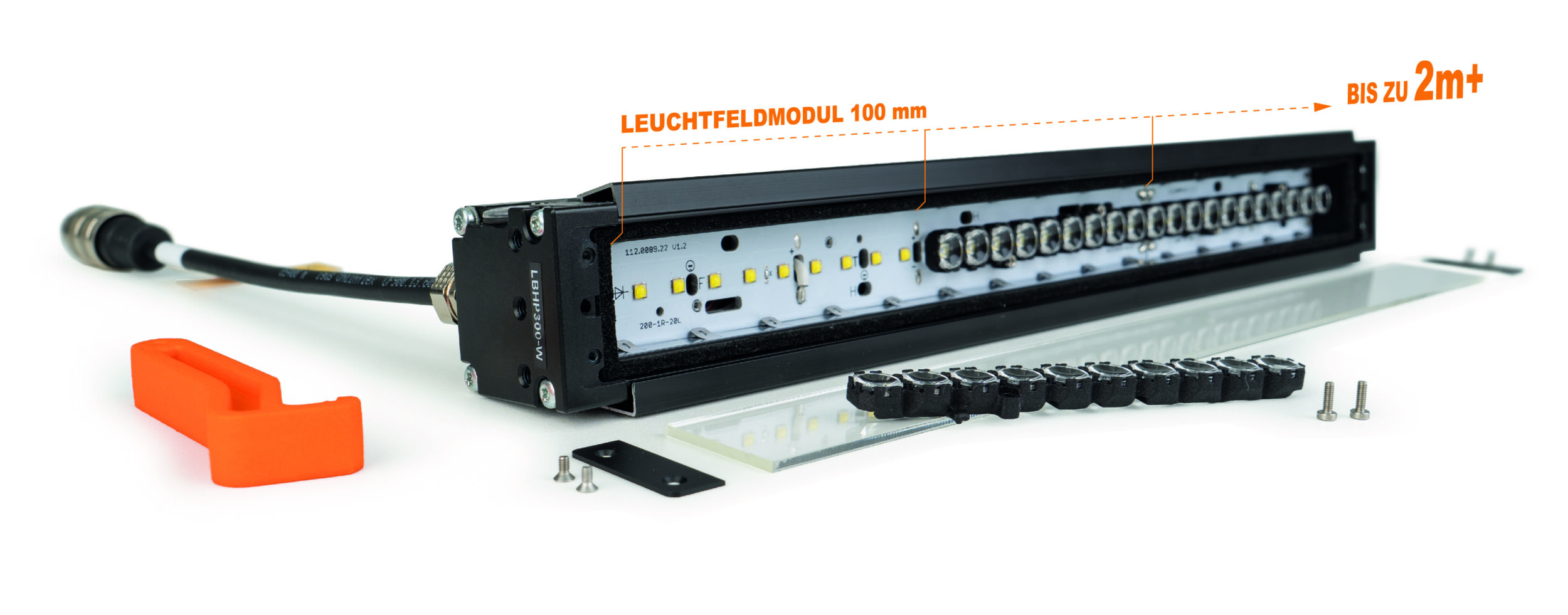 Bild 1 | Die modularen Balkenbeleuchtungen der LBHP-Serie sind in 100mm-Schritten bis zu 2m und mehr kaskadierbar.