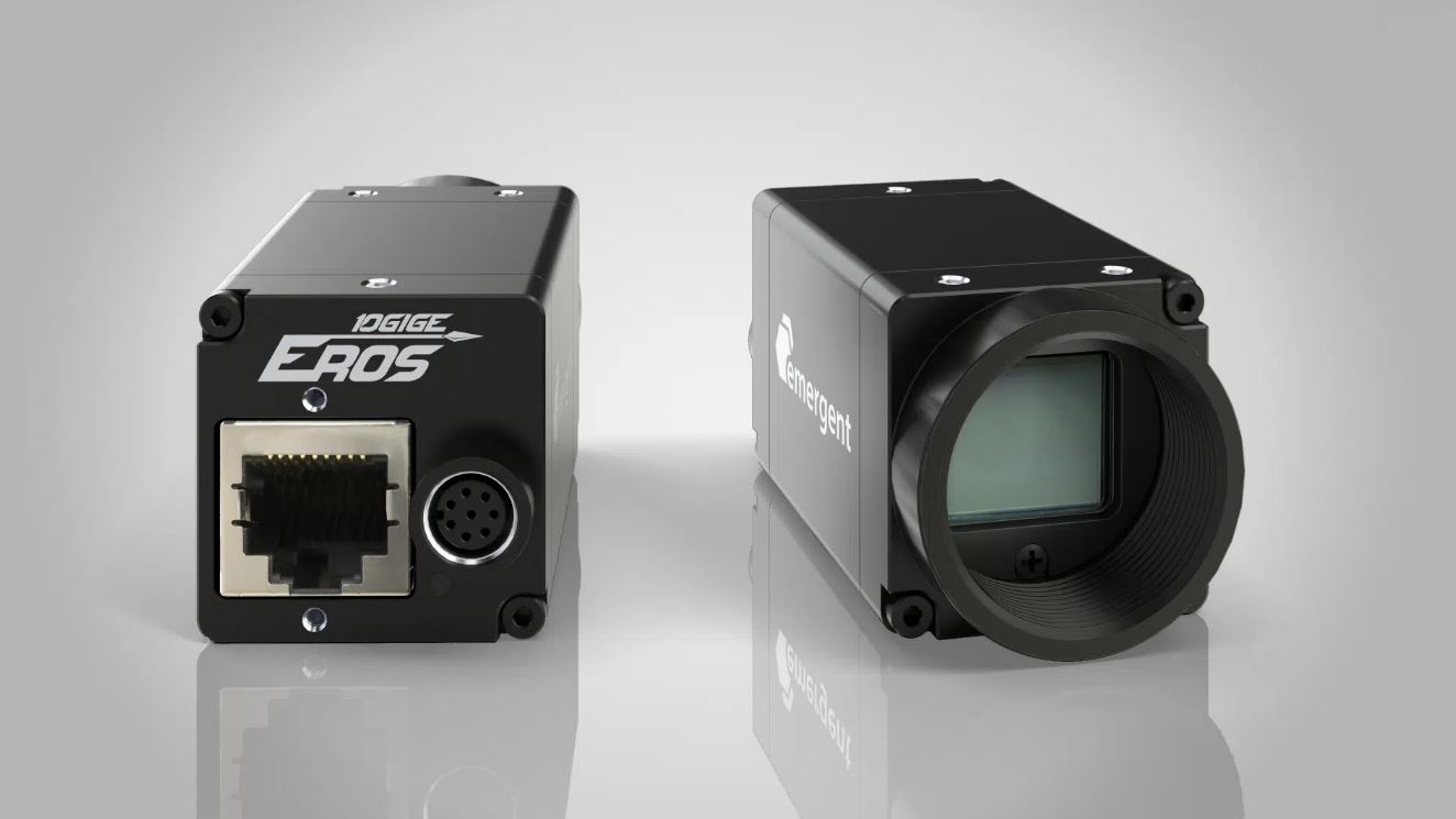 Image 1 | Originally introduced as a 5GigE camera series, the Eros will also be available as a 29x29mm 10GigE camera with BaseT/RJ45 PoE and SFP+ fiber interface options, running at 4.8W 10GBaseT with PoE, 4W with 10GBaseT without PoE, and 3W on SFP+ single-mode fiber.