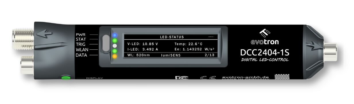 Anschlussfähig nach M8- und M12-Standard: In-cable-Controller mit digitaler Funktionalität und menügeführter Anzeige. (178mm Länge, 32mm Durchmesser)