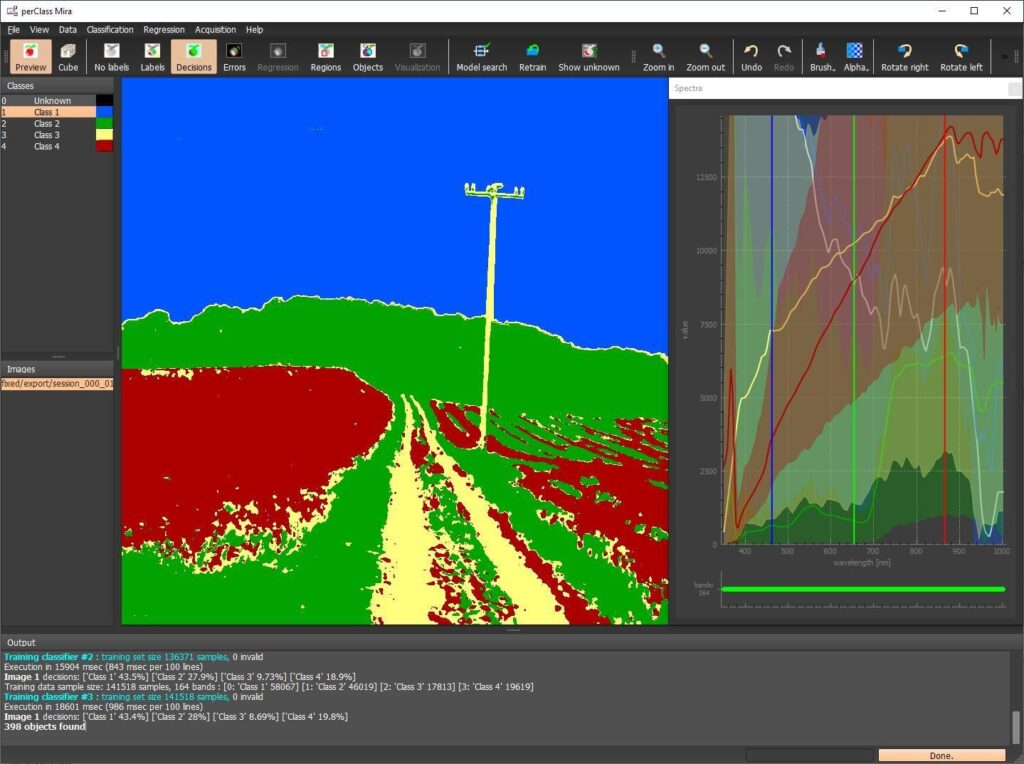Bild 1 | Darstellung einer hyperspektralen Bildanalyse einer Landschaft mit der Cubert-Kamera.