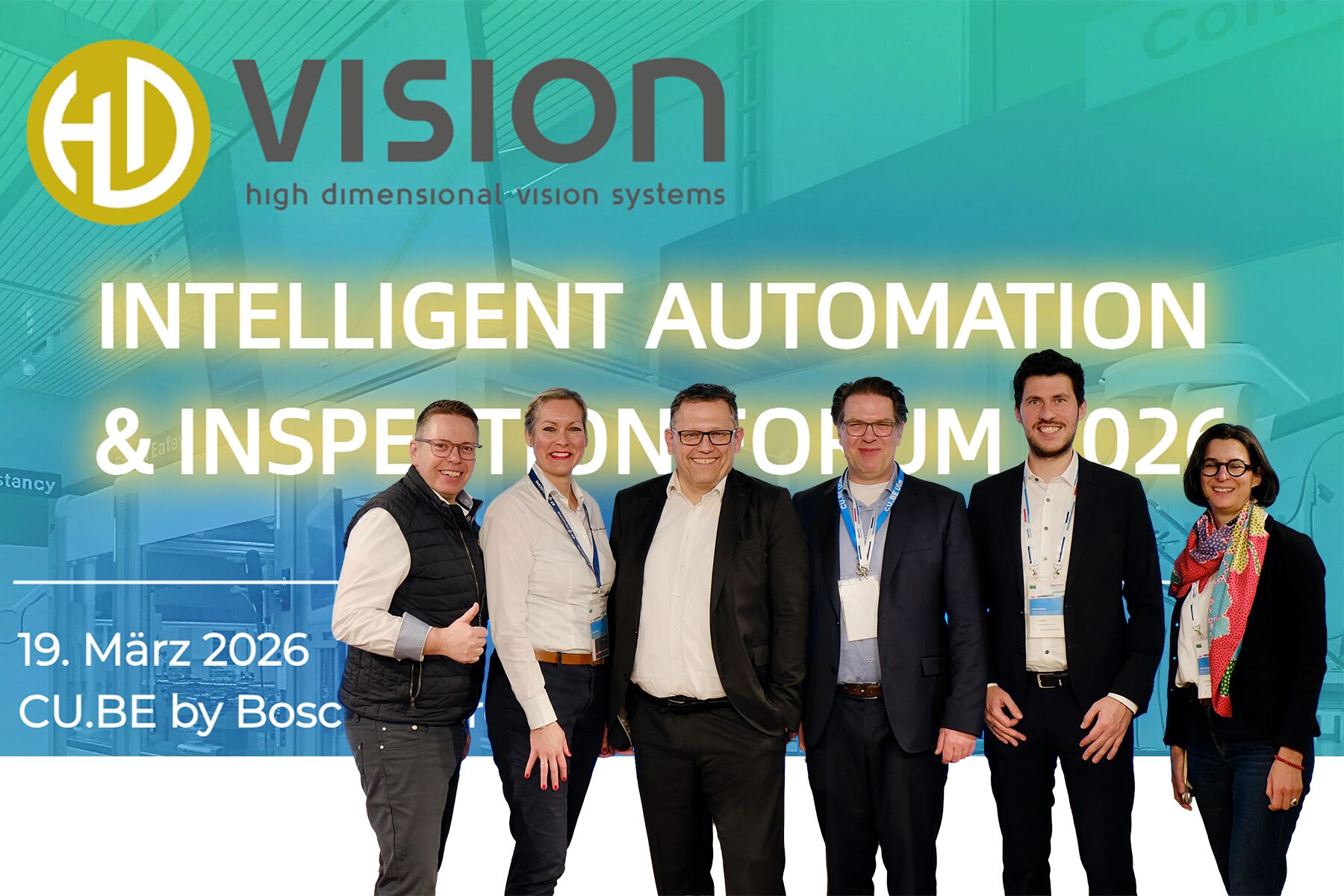 Moderatoren, Referenten & Besucher des Forums (v.l.n.r.): Jens Müller (Müller & Partner), Nina Claassen (AT Sensors), Dr.-Ing. Peter Ebert (inVISION), Dr. Christoph Garbe (HD Vision Systems), Prof. Dr.-Ing Oliver Wasenmüller (Hochschule Mannheim), Anne Wendel (VDMA)