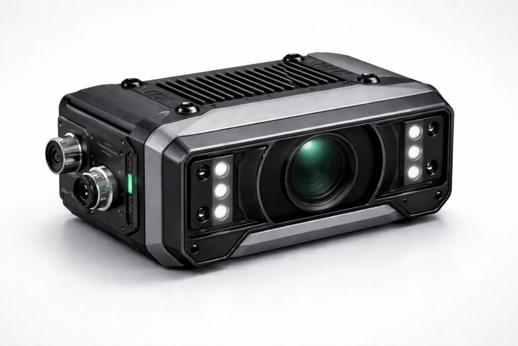 Beispielhafte RGBD-Kamera, die zusätzlich zum Tiefenbild nach dem ToF-Prinzip ein 2D-Farbbild (RGB) überlagert.