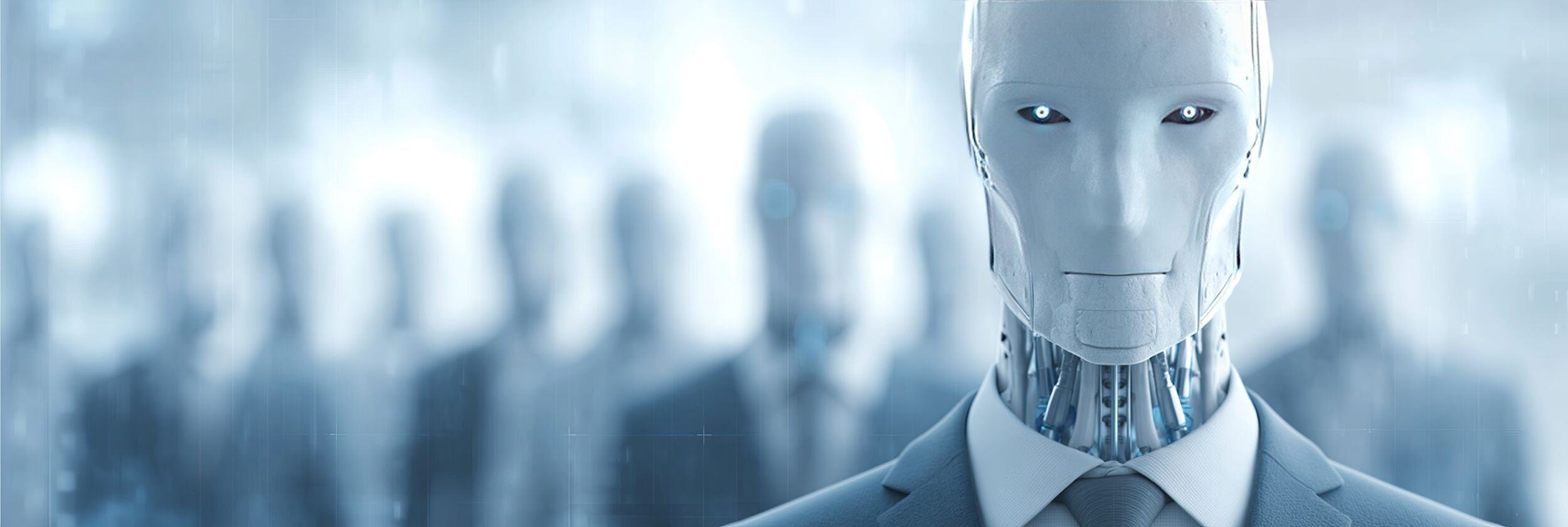 AI robot business executive wearing executive business suit workforce automation and enterprise artificial intelligence