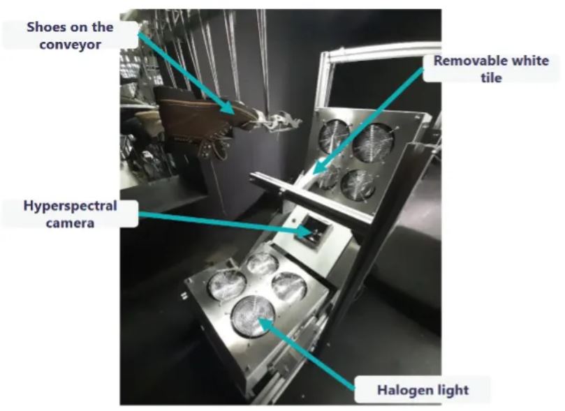 Image 2 | The imaging module includes two
Specim FX17 cameras with 38° F/1.7 lenses,
hal-ogen illumination, and synchronized
conveyor-triggered acquisition.