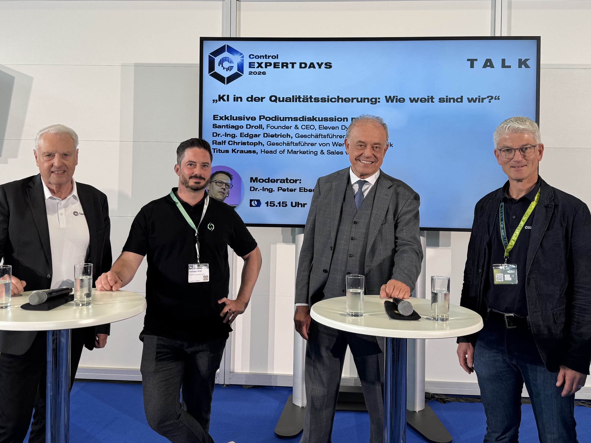 Zur Diskussion mit Moderator Peter Ebert trafen sich (v.l.n.r.) Dr.-Ing. Edgar Dietrich, Santiago Droll, Dr. Ralf Christoph und Titus Krauss.