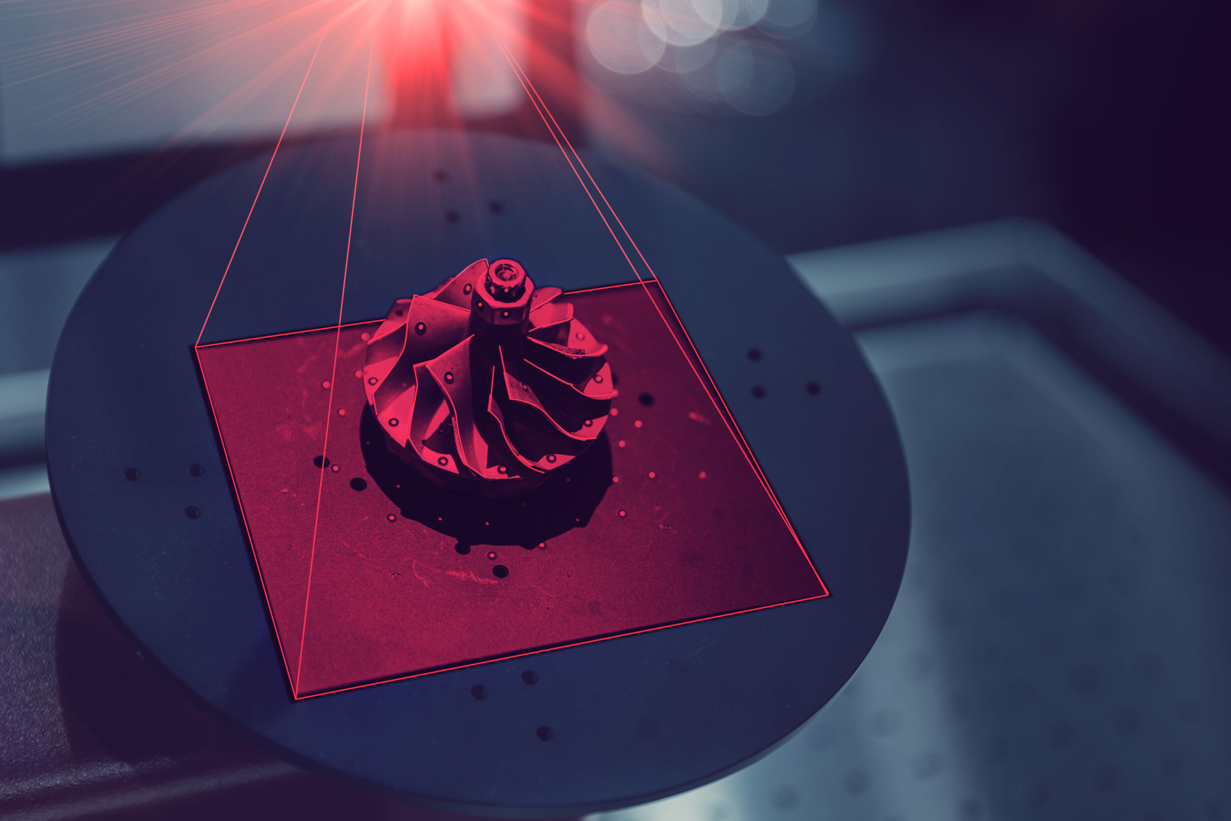 Industrial 3D laser scan for high precision engineering work industry production technology concept