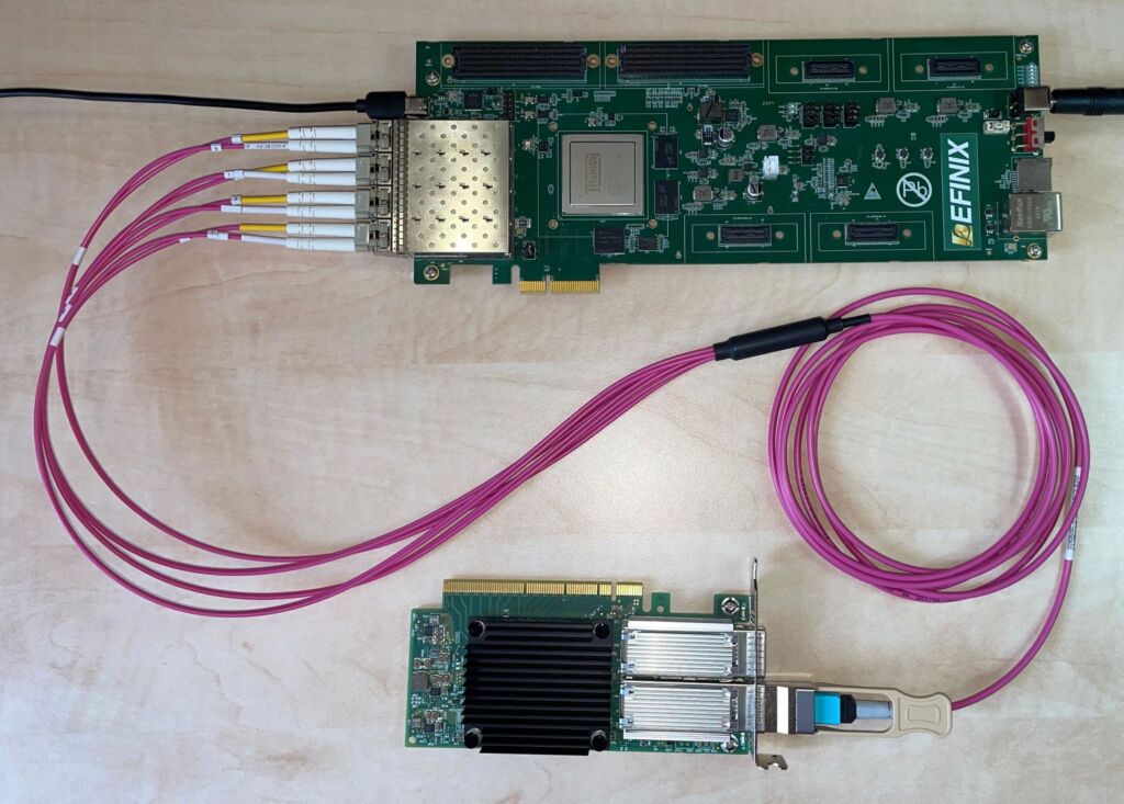The GigE Vision 3.0 IP core implements the RoCEv2/RDMA transport directly in FPGA hardware, so images land straight in host memory. 