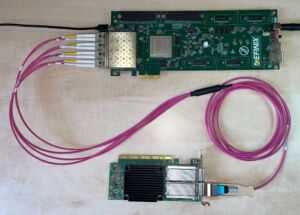 The GigE Vision 3.0 IP core implements the RoCEv2/RDMA transport directly in FPGA hardware, so images land straight in host memory.