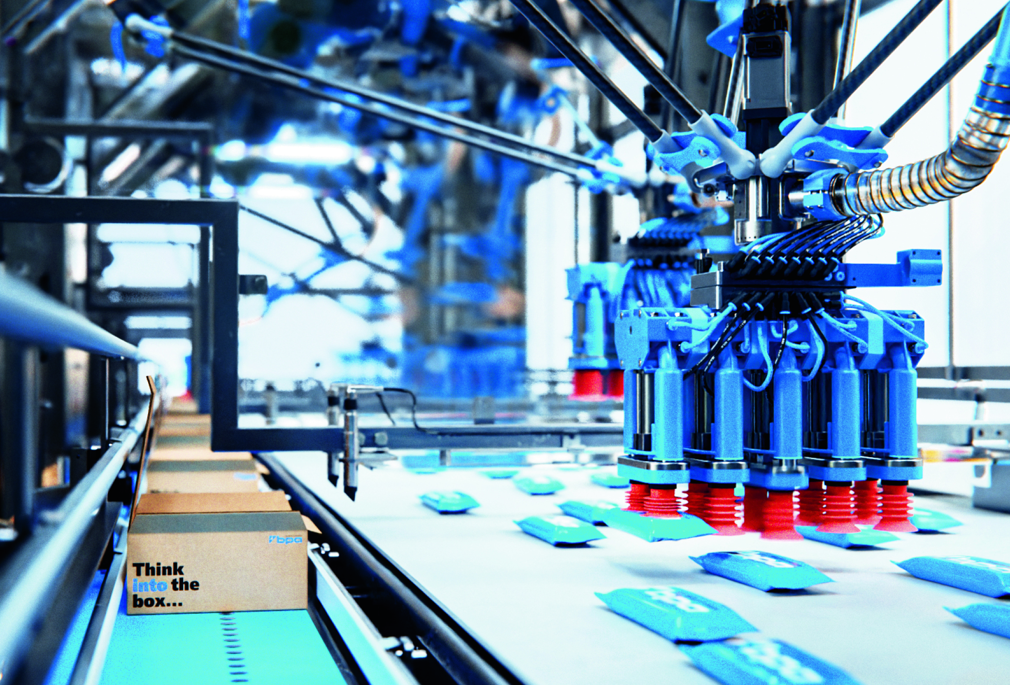 Einzelne Produkte in flexiblen Verpackungen müssen mit hoher Geschwindigkeit passgenau in einen Karton gesteckt werden; dabei stellen Geschwindigkeit und Genauigkeit beim Pick&Place Herausforderungen für die Steuerung dar.
