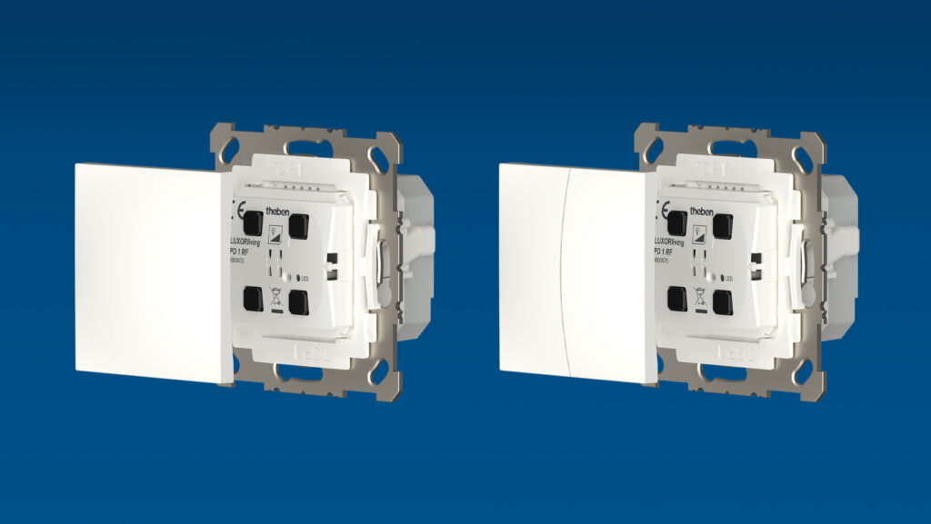 Die RF Taster-Aktor-Module eignen sich für viele 55mm Schalterprogramme und sind mit Einfach- oder Zweifachwippe erhältlich.