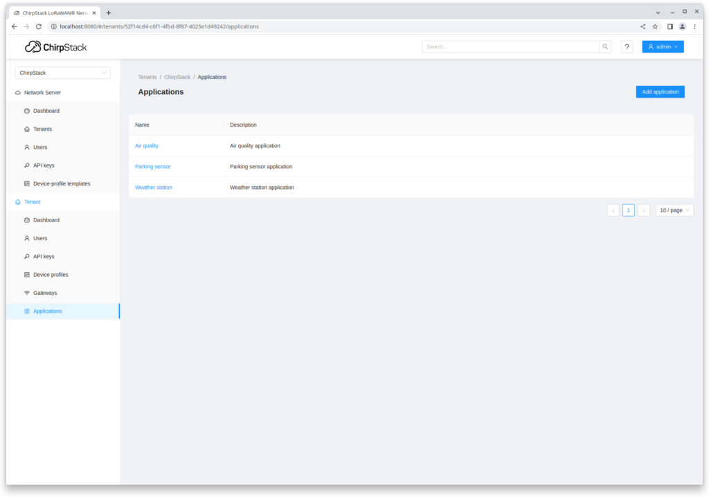 Der Application Server des Open-Source-LoRaWAN-Netzwerkservers Chirpstack, der ein Webinterface bietet, lässt sich über die IP-Adresse der Steuerung erreichen, um Gateways und Geräte zu verwalten.