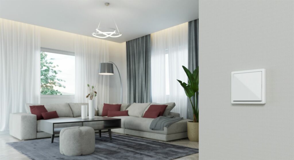 Beim überarbeiteten Gira Flächenschalter werden die optischen Vorteile der neuen Schaltergeneration besonders deutlich.