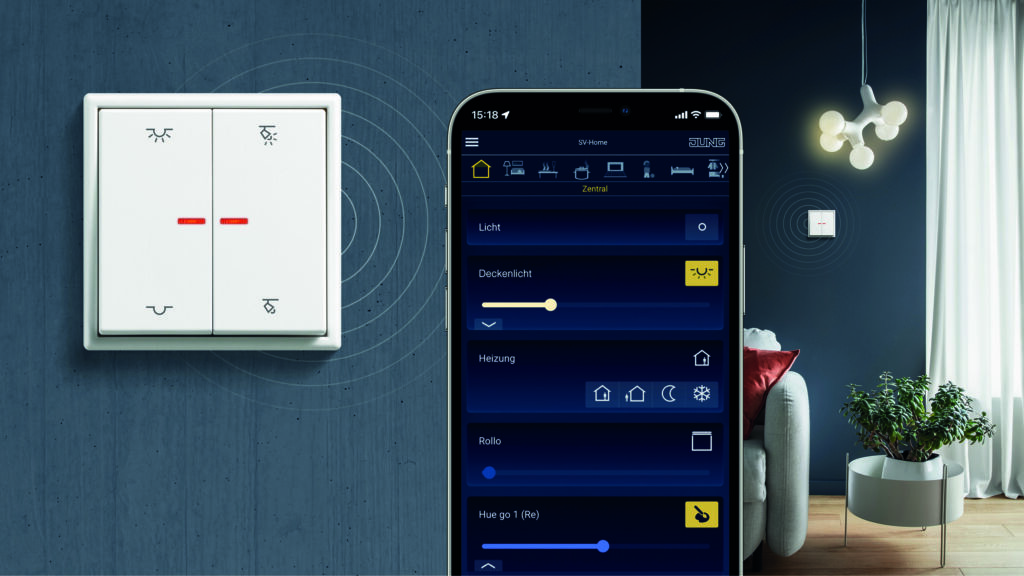 Mit einem der KNX RF Taster im Programm LS 990 in Alpinwei&szlig; verbindet Jung DALI 2 mit einem KNX-System.