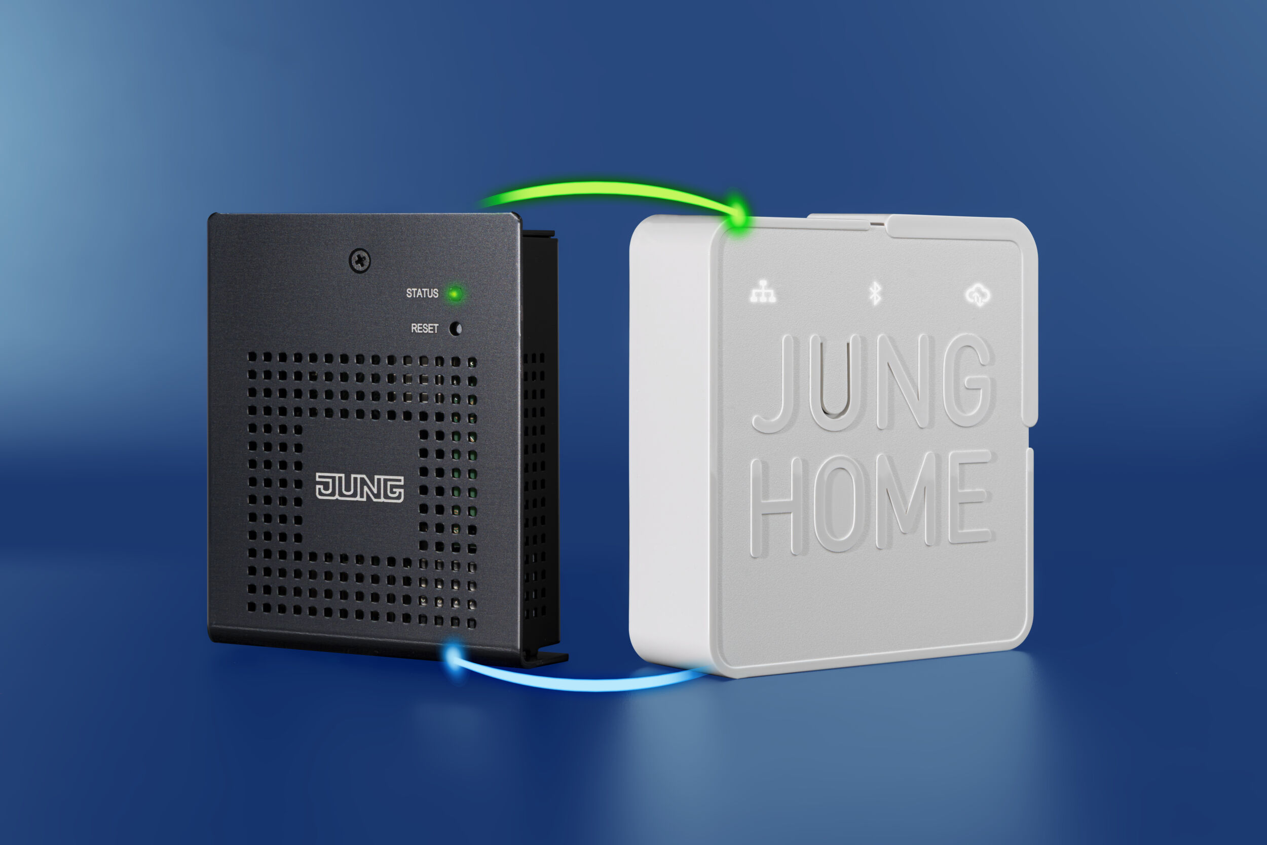 Gebäudeautomation auf dem nächsten Level Das Jung Home Gateway und der Jung Smart Visu Server können jetzt miteinander verbunden werden.