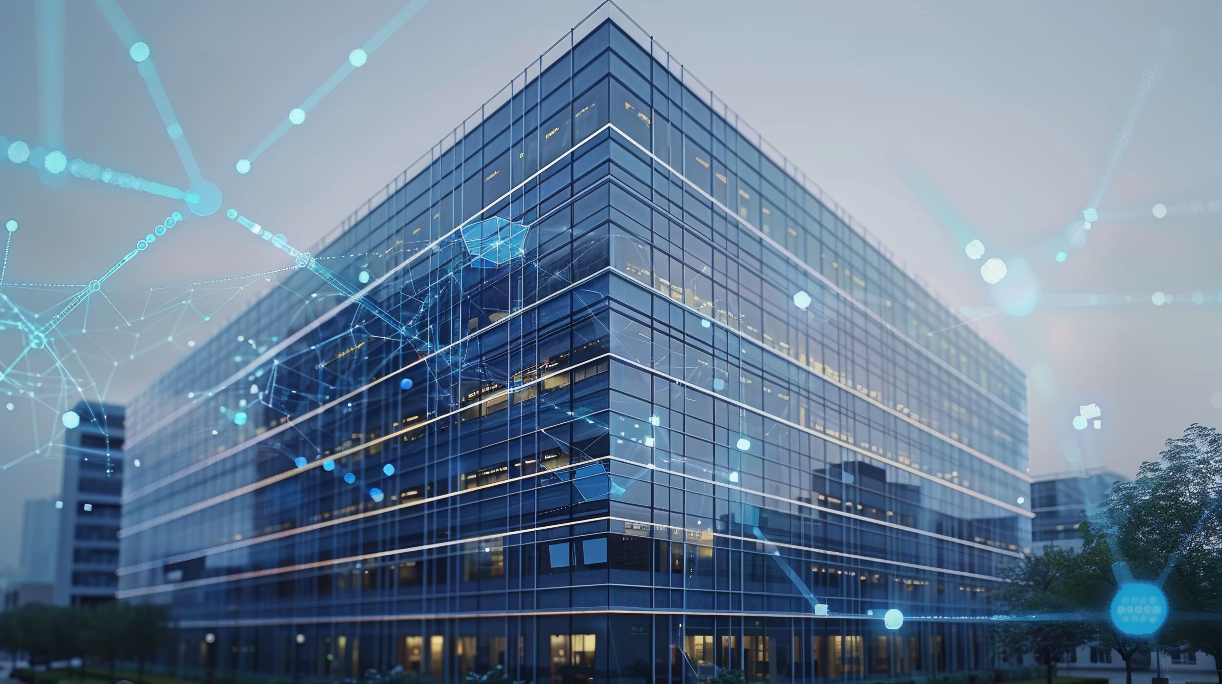 A high tech office building equipped with IoT sensors for intelligent energy management
