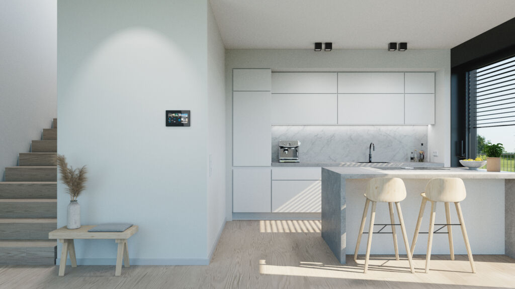 Mit dem Busch-OneTouch 7" lassen sich verschiedene Funktionen stilvoll und bequem von einem zentralen Punkt aus steuern.