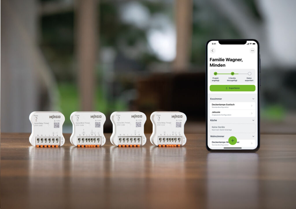 Wago Home Automation besteht aus acht Funkmodulen, aufgeteilt auf die 
Varianten Matter over Thread und Matter over WiFi. Das Home Setup in der Wago App sorgt f&uuml;r eine unkomplizierte Inbetriebnahme.