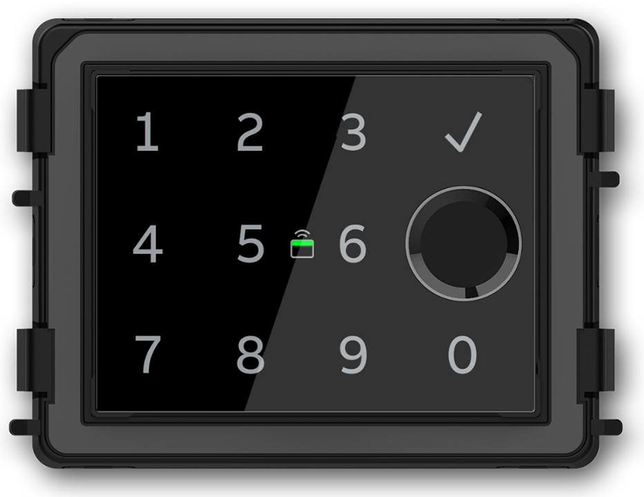 Das neue Multi-Zutrittskontrollmodul für die Busch-Welcome® Außenstation vereint PIN-Code, Fingerabdruck, Transponder (RFID), Bluetooth, NFC und erstmals auch Ultraweitband-Technologie (UWB) in einem Gerät.