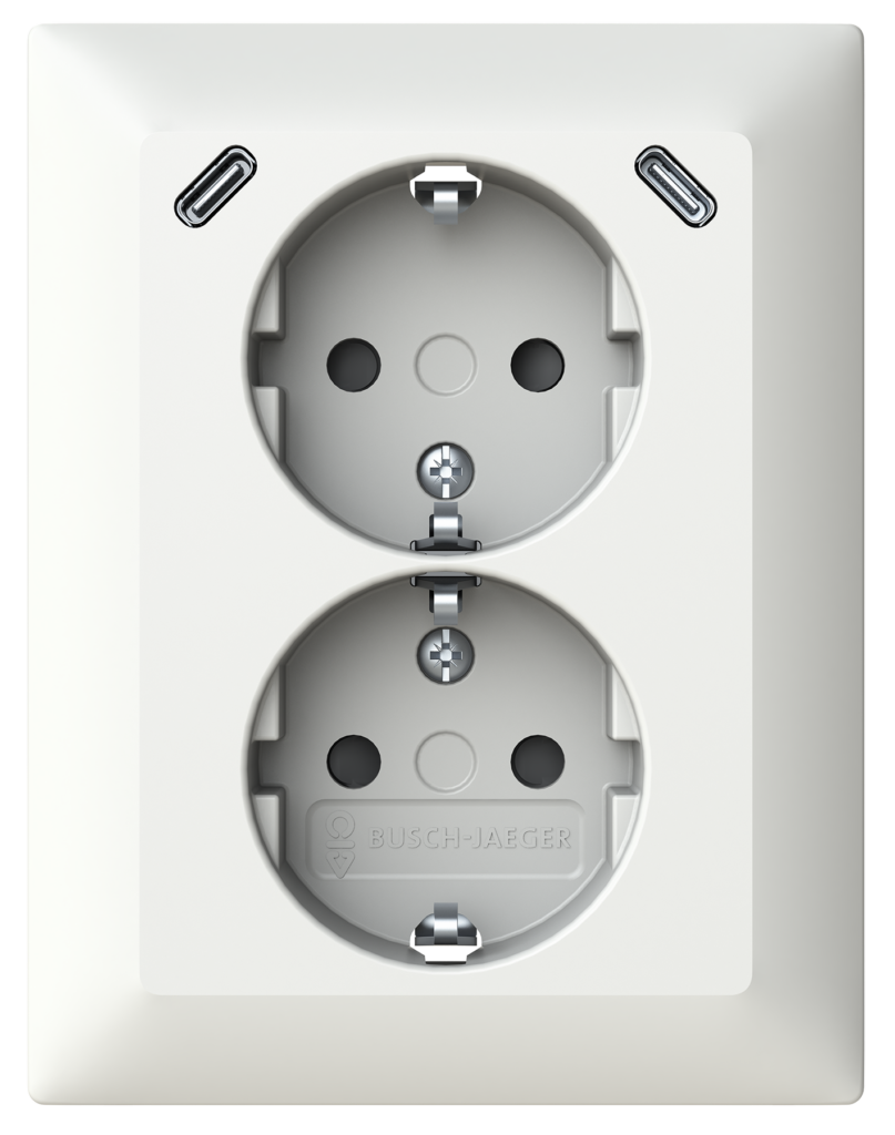 Die neuen Aufputz-Schuko®-Steckdosen sind für Busch-Balance® SI in Alpinweiß (links) sowie im Schalterprogramm future® linear erhältlich.