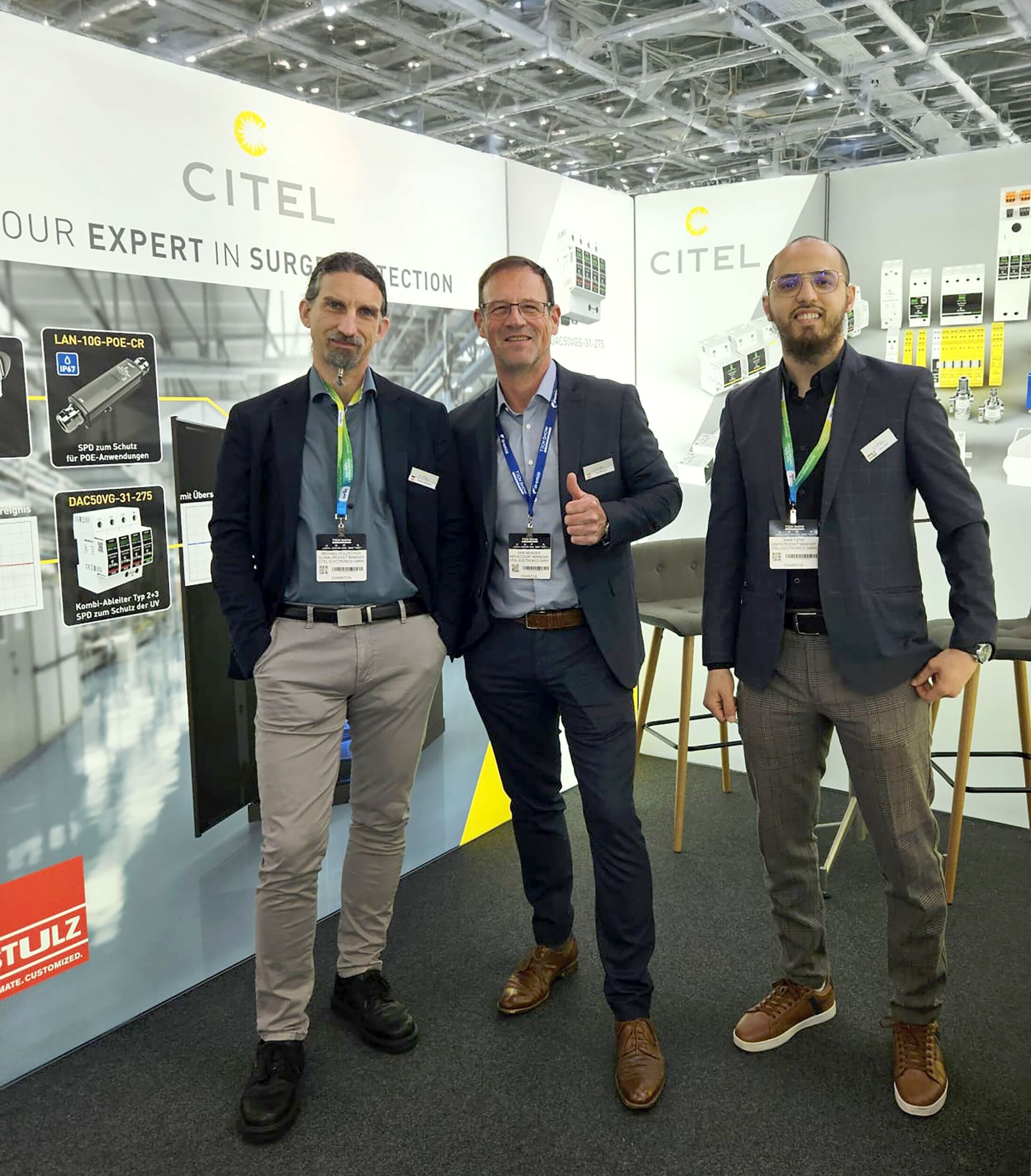 Citels Premiere auf der Data Centre World: Michael Holzschuh, Global Product Manager, Dirk Weniger, Strategic Business Engineer und Omar Fatih, Junior Global Product Manager (von links nach rechts).