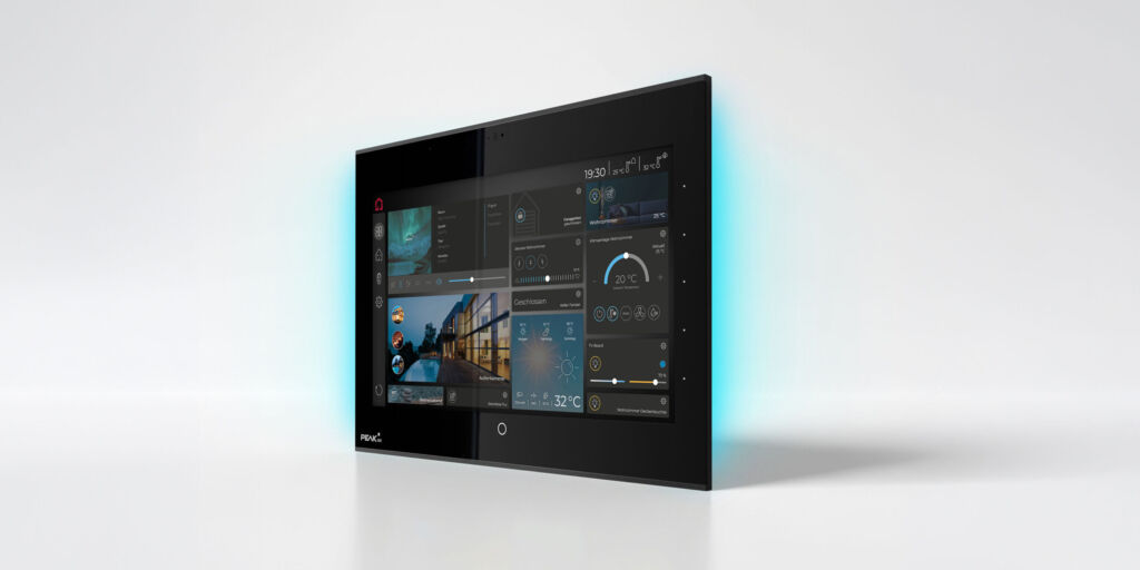 Das neue KNX-Touchpanel Control 12 von PEAKnx mit LEDAmbientbeleuchtung und f&uuml;nf Side-Buttons