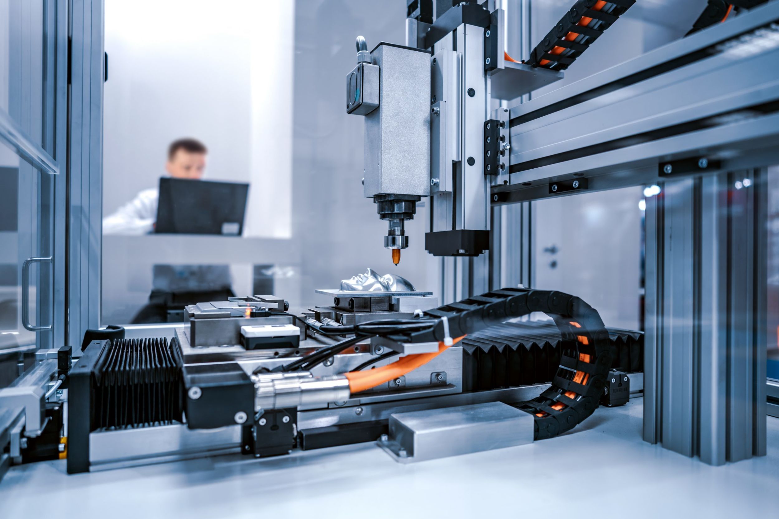 CNC Laser cutting of metal, modern industrial technology.