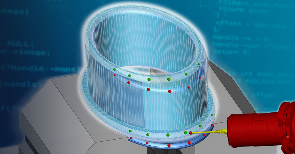 Automatisierte Bauteilausrichtung: Die virtuellen Werkstückdaten werden mit der realen Aufspannsituation abgeglichen und entsprechend korrigiert – so entfällt ein aufwendiger und fehleranfälliger Arbeitsgang.