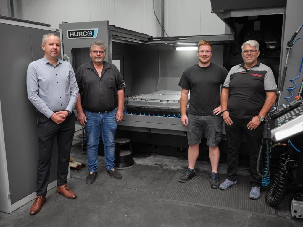 Mitdenkende Partner finden die optimal passende L&ouml;sung (v.l.): Normann Rhein von AMF mit Uwe Neubauer und Marcel Schramm (beide Ingenieurb&uuml;ro Uwe Neubauer) sowie Heiko Meyer von W&uuml;tschner Industrietechnik. 