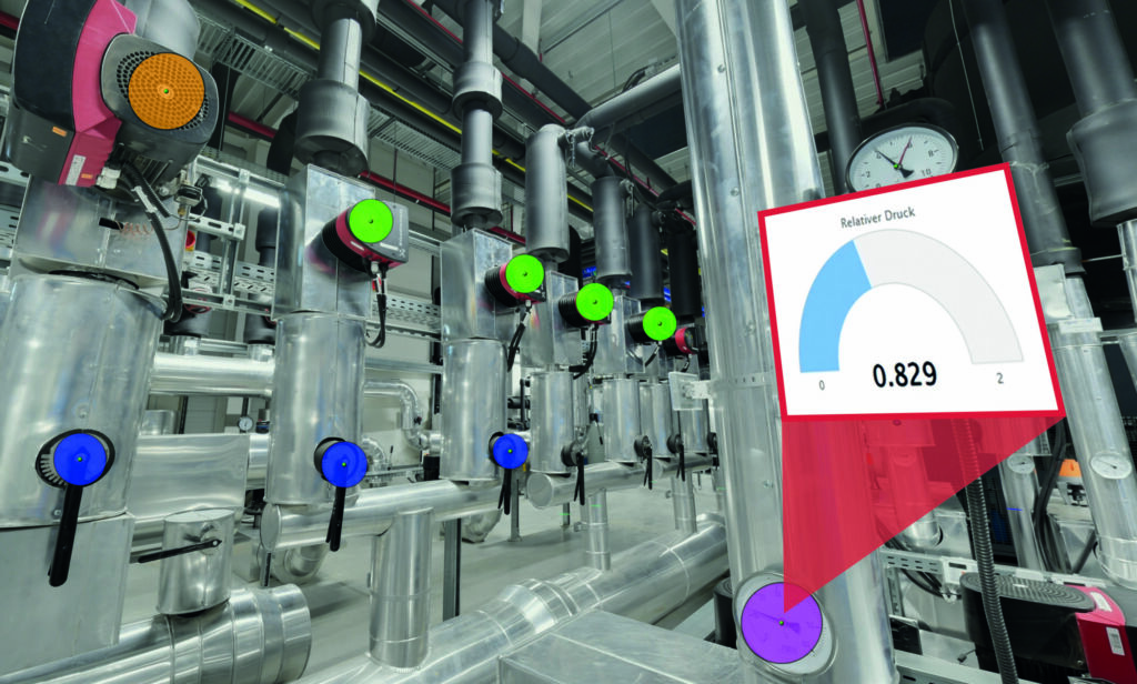 Sensor- und Messwerte lassen sich in Echtzeit direkt im fotorealistischen digitalen Zwilling anzeigen.