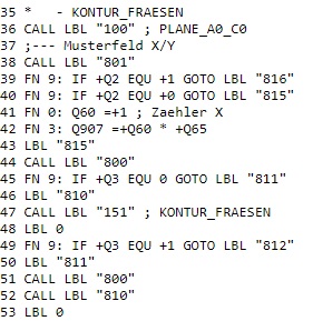 Auszug aus der Programm-Struktur mit Verwendung der Q-Parameter und Label-Aufrufe