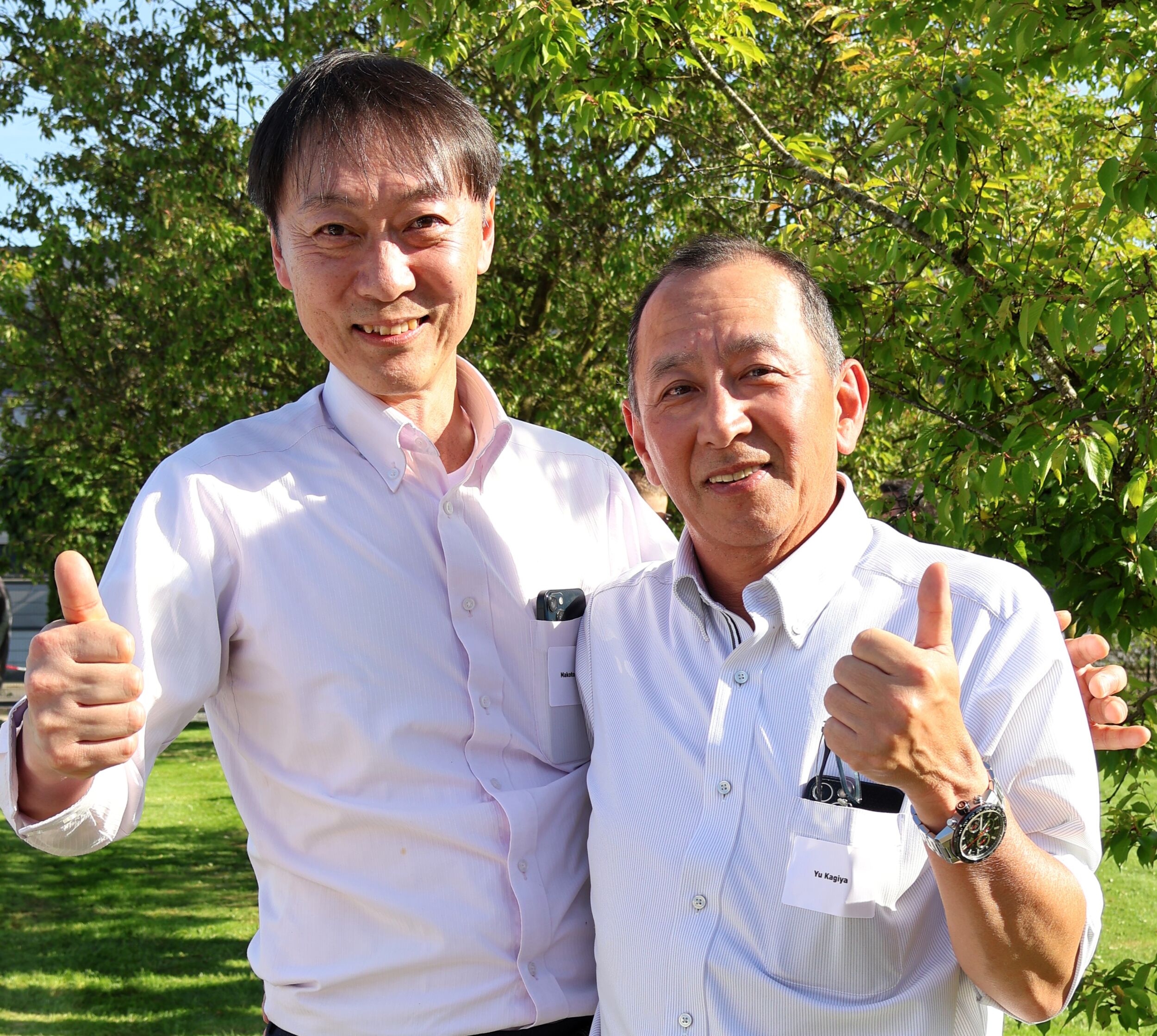 Stab&uuml;bergabe von Yu Kagiya (rechts) an Makoto Abe