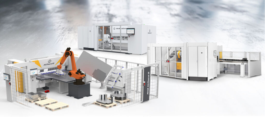 MinibendCenter-2, Multibend-Center Eco und die neue XLTbend-2 mit Roboteranbindung: drei leistungsstarke Systeme für die Zukunft der automatisierten Blechbearbeitung