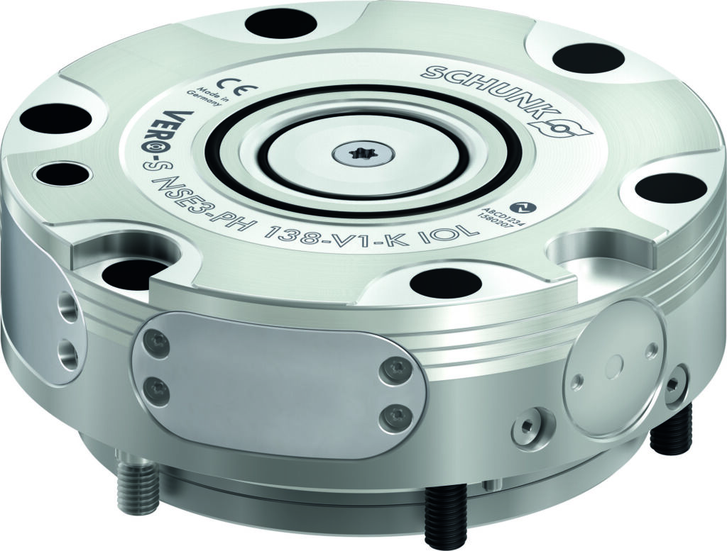 Bei dem Nullpunktspannmodul Vero-S NSE3-PH 138 IOL mit integrierter Elektronik k&ouml;nnen alle Spannzust&auml;nde einfach abgefragt werden - gleichzeitig bietet es die vergleichbare Leistung wie pneumatische Module bei identischem Einbauraum.