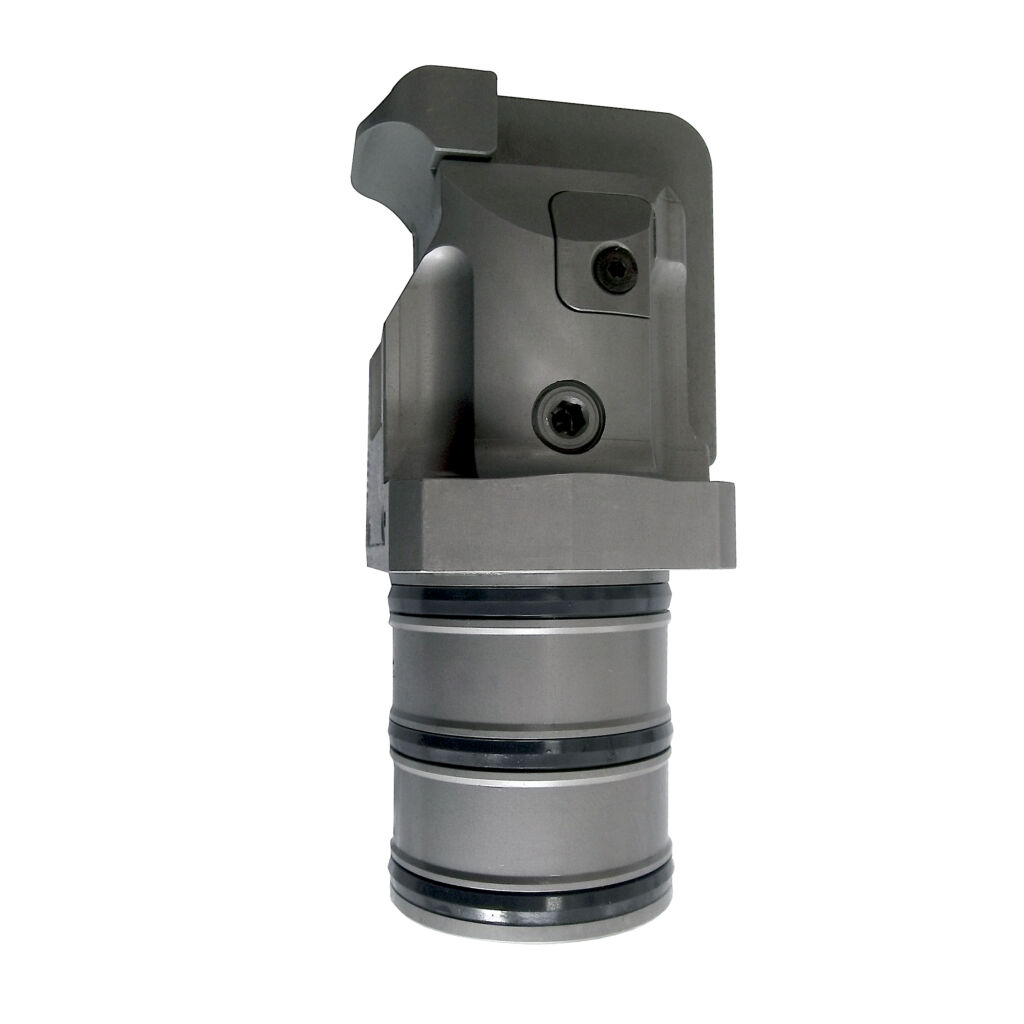 Die Innovation liegt beim neu entwickelten hydraulischen Kompaktspanner mit horizontalem Hub in der einzigartigen, patentierten Kinematik: Der Spannhebel bewegt sich zun&auml;chst horizontal in Richtung Werkst&uuml;ck und spannt anschlie&szlig;end vertikal nach unten.