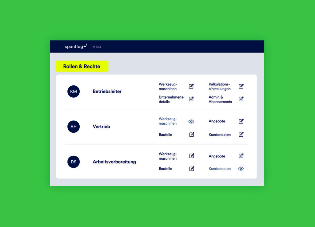 Informationen zu Werkzeugmaschinen und Kalkulationseinstellungen werden in Spanflug Make als digitales Betriebswissen hinterlegt - zentral nutzbar, gesch&uuml;tzt vor &Auml;nderungen und Basis f&uuml;r reproduzierbare Ergebnisse.