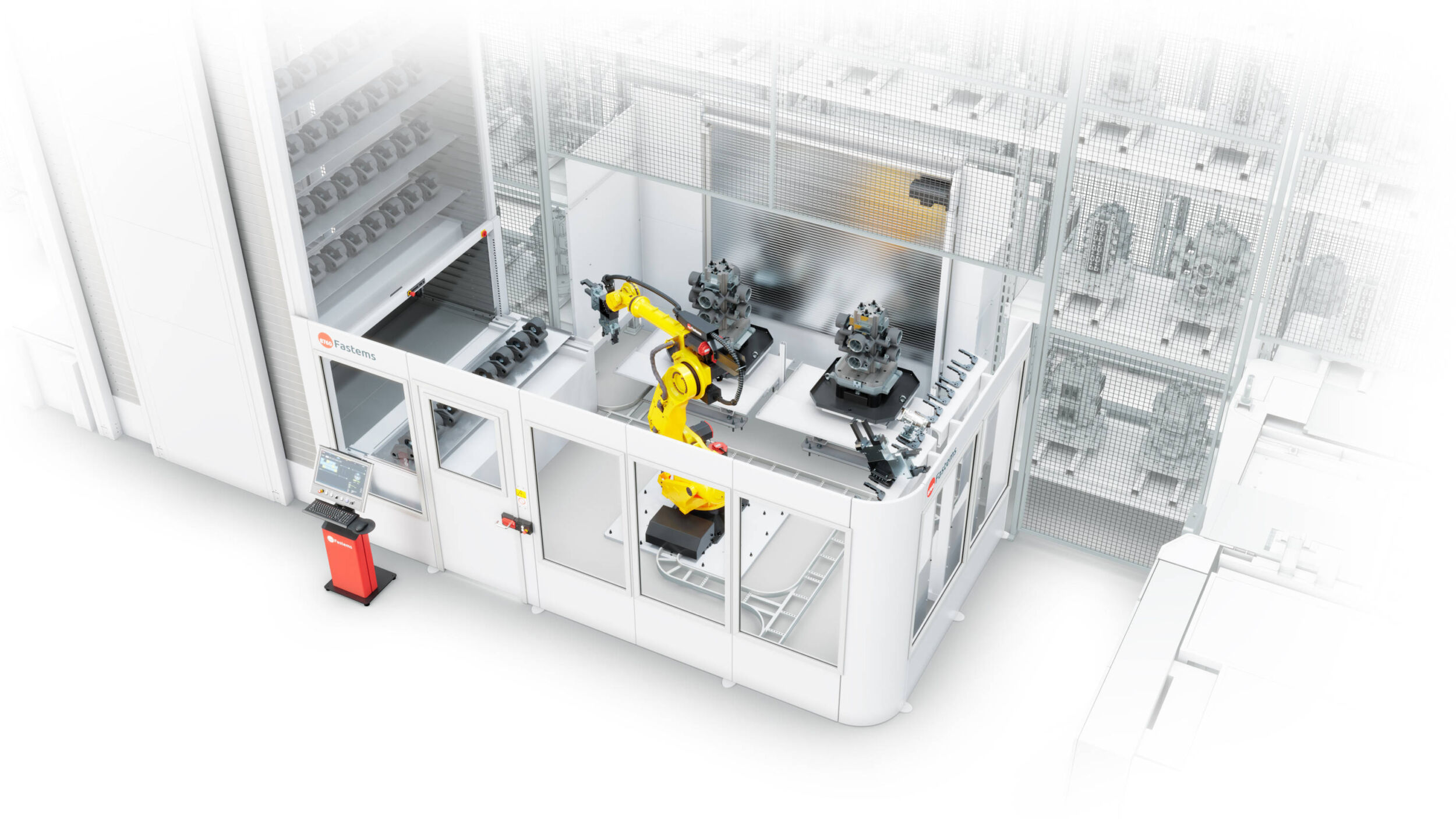 Eine ALD-Zelle erhöht den Automatisierungsgrad und somit die Produktivität eines FFS, weil sie rund um die Uhr mit einem Roboter das automatisierte Be- und Entladen von Vorrichtung auf Paletten übernimmt.