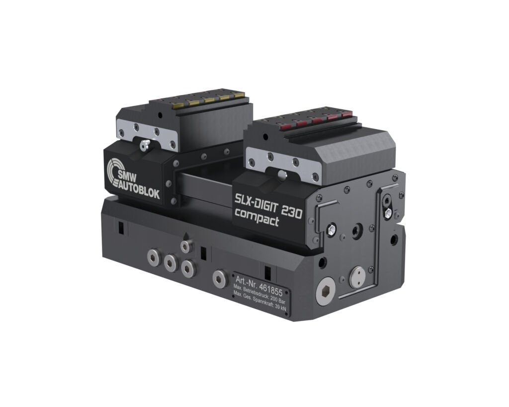 Der hydraulische Langhubspanner SLX Digit 230 Compact &uuml;berzeugt mit stufenlosem Hub und einem automatisierten Backenwechsel bei geringem Platzbedarf. 