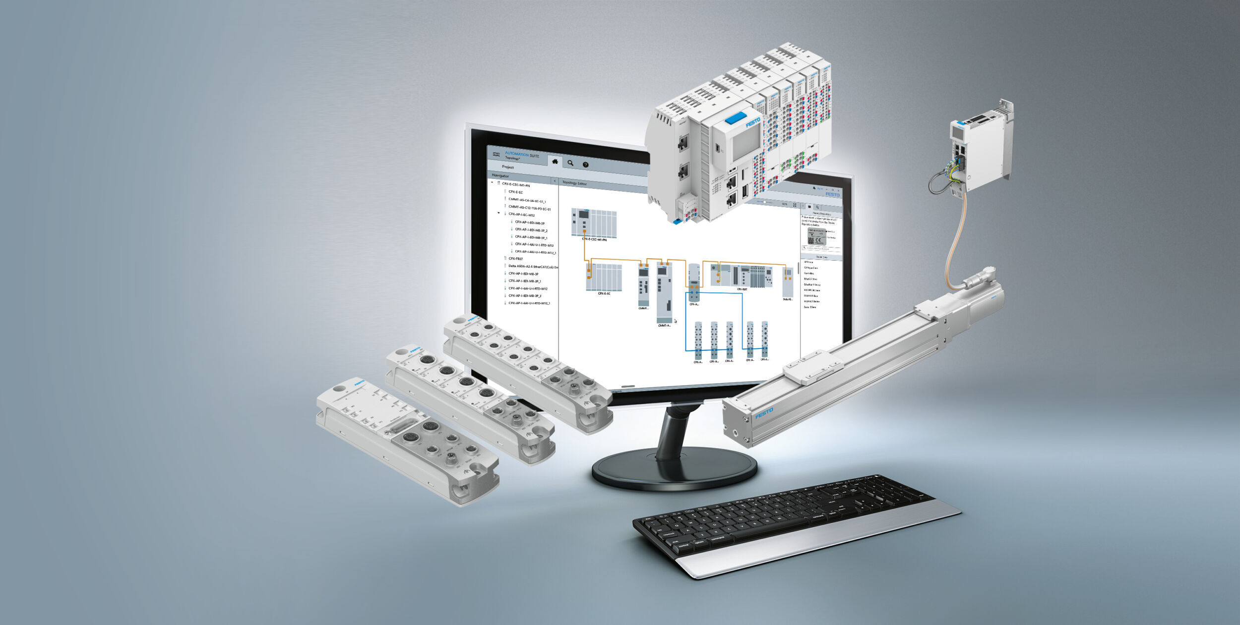 Engineering Tools entlang des Wertschöpfungsprozesses: Die konsistente Datenhaltung via Projects erlaubt es, Auslegungsdaten direkt in die Festo Automation Suite zu effizienten Inbetriebnahme der Geräte zu importieren.