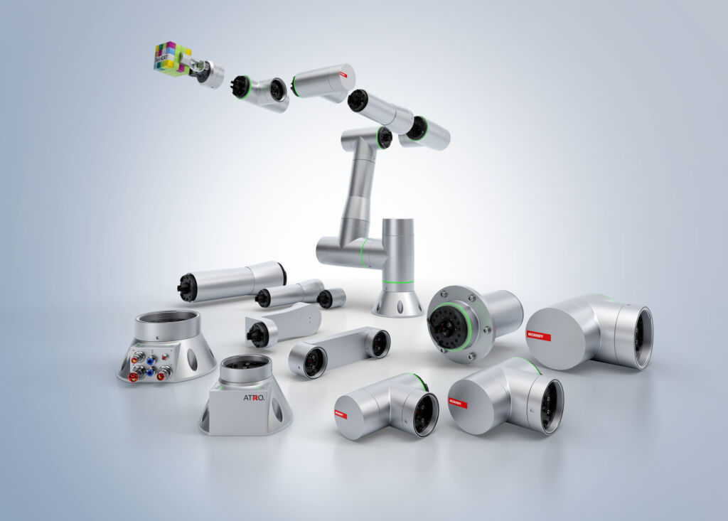 Im Atro-System stehende verschiedenste Motor- und Linkmodule zur Verfügung, mit denen sich die applikationsspezifische Kinematik aufbauen lässt.