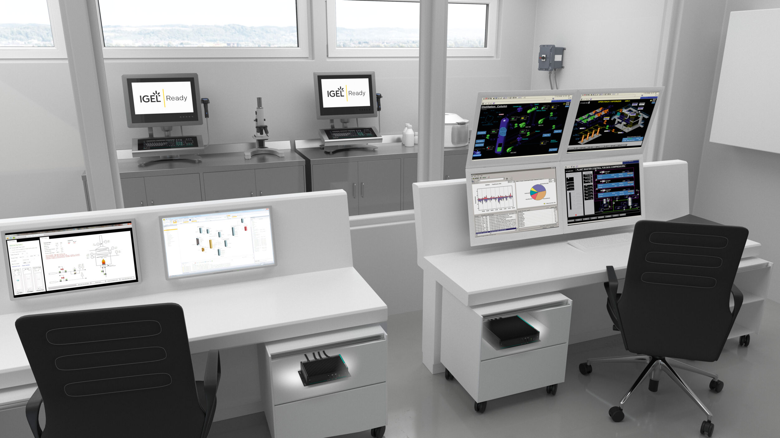 Industrielle Box Thin Clients eignen sich für Leitwarten, Produktionsstätten und Labore.