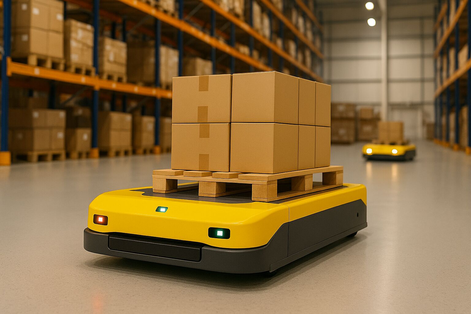 Das universelle Sicherheitsrelais Tethys IP65 SR wertet Bumper-Signale direkt im FTS aus und schaltet die Fahrmotoren sicher ab.