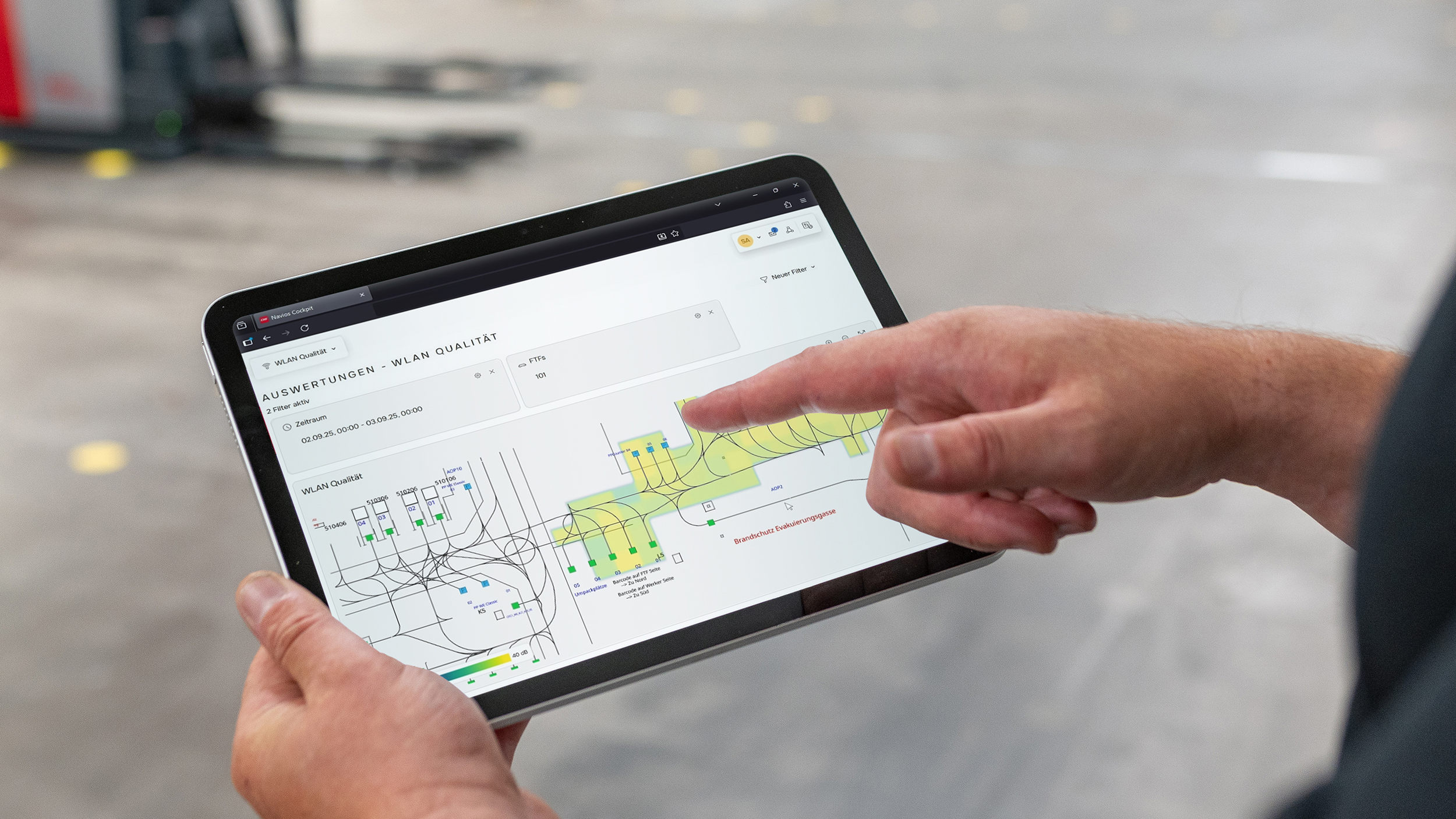 Dank der Auswertungsfunktion 'Heat Map' kann die Stärke des WLANs visualisiert werden.