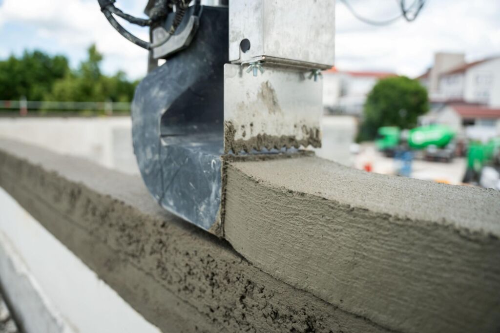 Als 3D-Druckbeton kommt ein speziell entwickelter Transportbeton zum Einsatz.