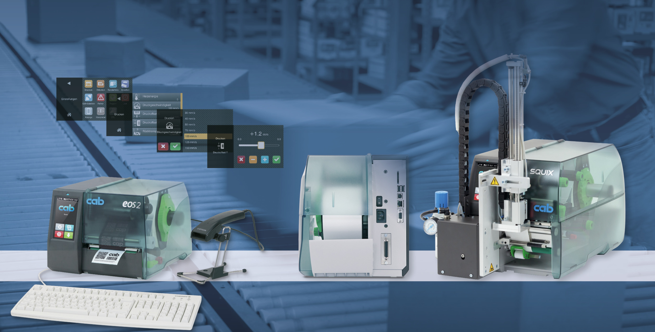 Eine Druckerauswahl aus dem Sortiment von Cab